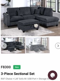 3 Pc Sectional On Sale.  Sala negra de 3 piesas