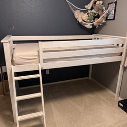Kids Loft Bed with Curtain and Ladder