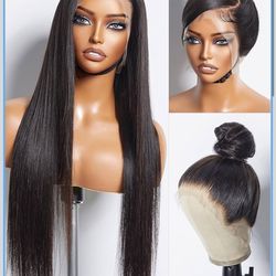 🔥Brand new 🔥 HAIR 360 Full Lace Wig, 30Inch Straight Long Lace Frontal, Glueless, Pre-Plucked, Black, For Women V9p