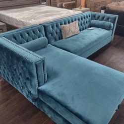 TEAL VELVET SECTIONAL SOFA SET 