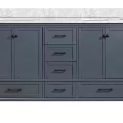 Merryfield 61” Double Sink Freestanding Dark Blue-Grey Bath Vanity