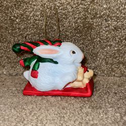 Vintage Current Critters Collectible Ornament 1989 Bunny & Dog on Sled no box