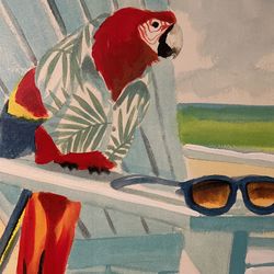 Canvas Of Parrot On Andirondick Chair 