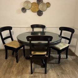 Dining Table Set (5-Piece) - Solid Wood + Glass Top