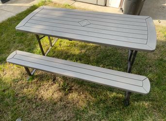 Cosco 6 ft. Folding Blow Mold Picnic Table Taupe Wood Grain with Brown Legs