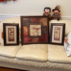 3 floral decorative framed prints ready to hang.