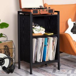 YAHARBO Record Player Stand, 3-Shelf Black Vinyl Record Holder with Storage, Record Stand, Vintage Turntable Stand Holds Up to 120 Albums, 