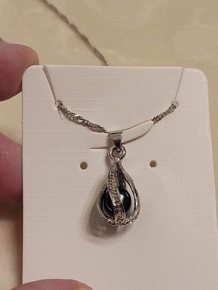 Silver and CZ Beaded Pendant Necklace
