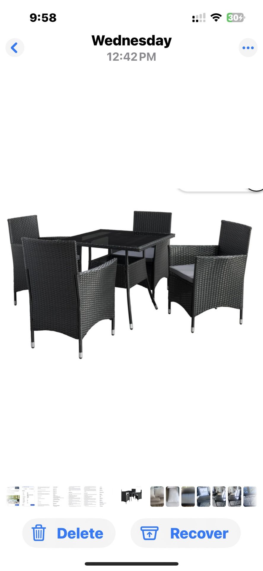 5 Piece Patio Dining Set, Outdoor Rattan Furniture Set w/ Glass Top Table and Cushioned Chairs