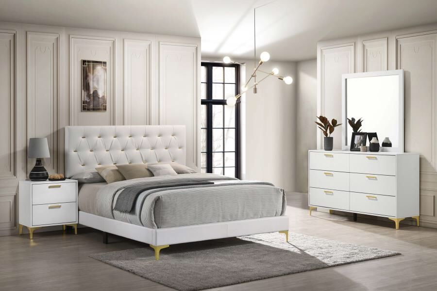 4 Piece Bedroom Set Include Queen Bed, Dresser, Mirror, 1 Nightstand