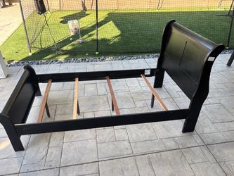 Black Wood Sleigh Bed Frame with Slats