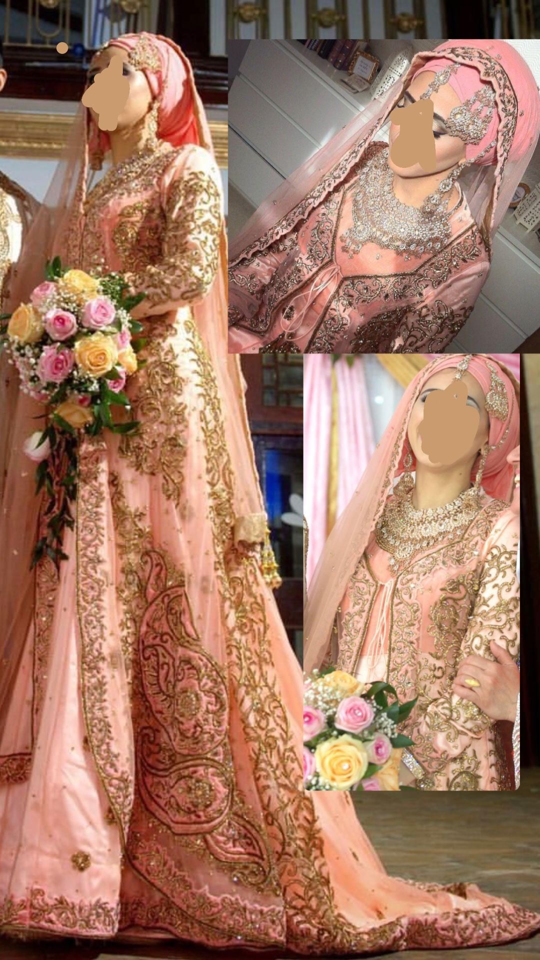 Wedding dress Peach gold embroidery Embellished Indian Pakistani Arab Wedding