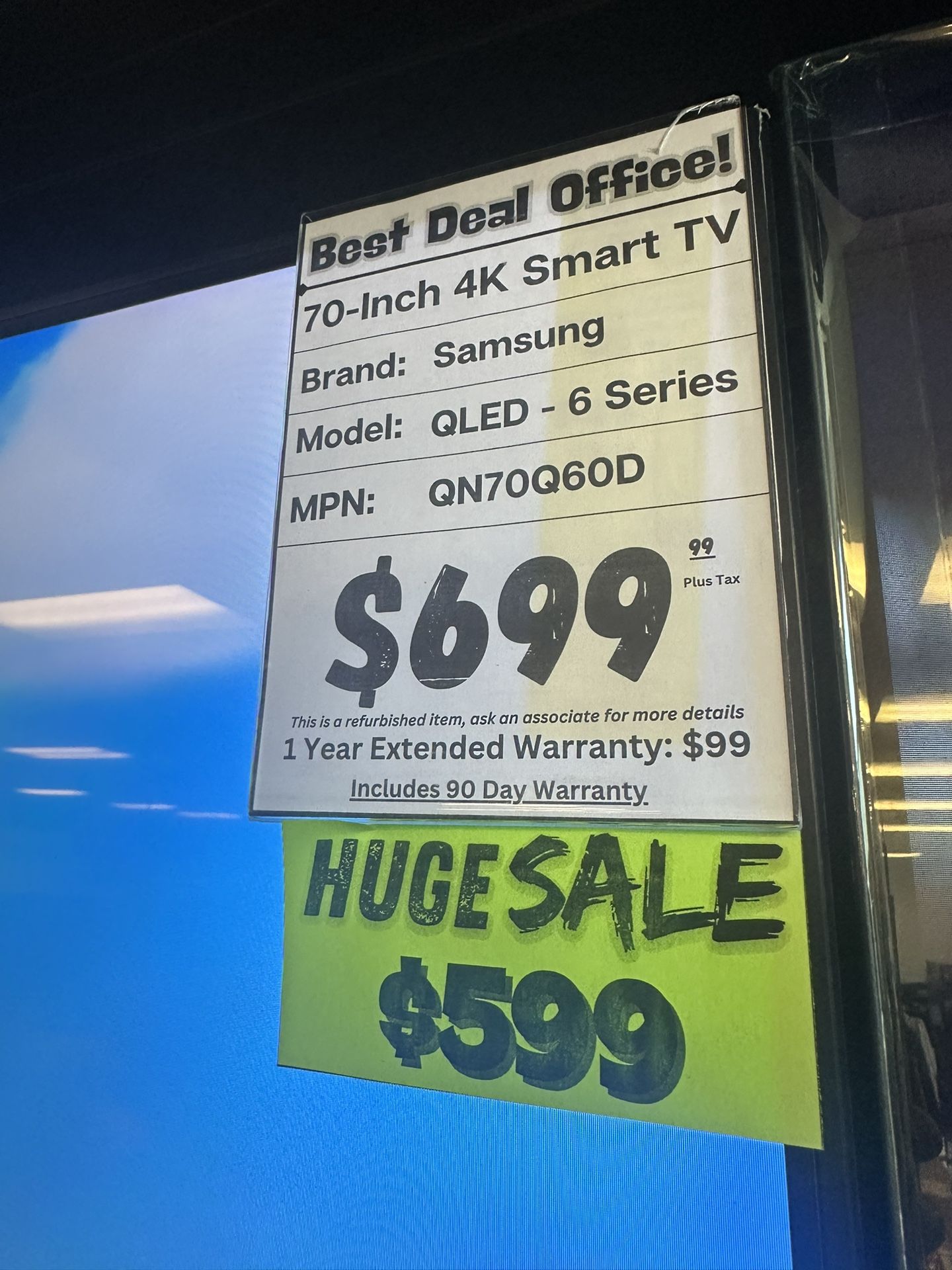 Samsung 70-Inch 4K QLED Smart TV β 6 Series Model QN70Q60D (Includes 90-Day Warranty)