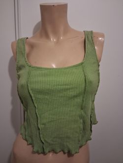 Green Ribbed Crop Tank Top