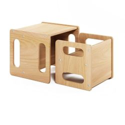 Montessori Weaning Table and Chair Set,Real Hardwood, Desk for Toddler Reading,Snack Time,Playroom,Activity Cube,Step Stool,1-3 Year Old Kids Montesso