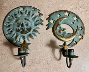 Vintage PartyLite Celestial Sun and Moon Wall Sconces