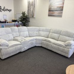 Power Reclining Corduroy Sectional With USB Ports 