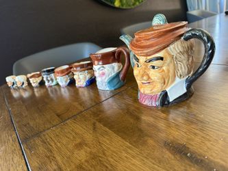 Toby Made In Japan  Ceramic Teapot, Pitcher, Cupid And Shakers 