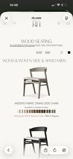 RH SET OF 6 Anders Fabric Dining Side Chairs