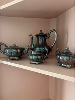 4 piece melon shefiled design reproduction by community coffee/ tea set