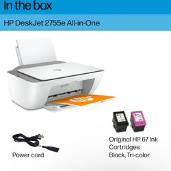  HP DeskJet 2755e Wireless Color Inkjet-Printer, Print, scan, Copy, Easy Setup, Mobile Printing, Best-for Home, 6 Month Instant Ink Trial Included, Wh