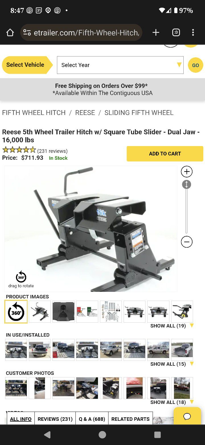 Reese Fifth Wheel Trailer Hitch New Duel Jaw 16k