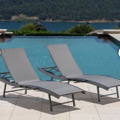 SunVilla Commercial Sling Wave Chaise Lounge with Adjustable Armrests, 2-pack
