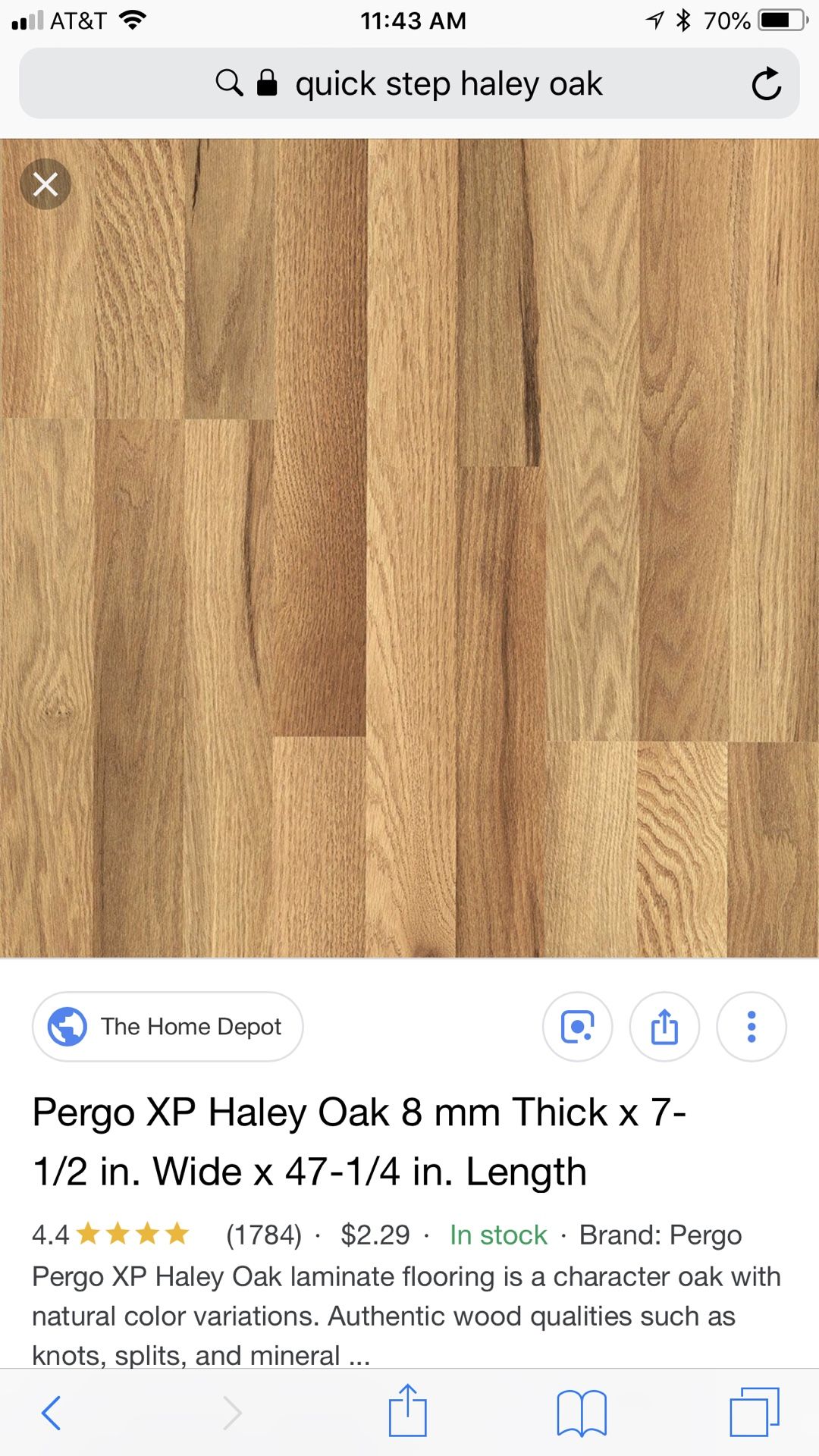 Pergo Haley oak in stock. 49 cents