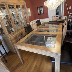 Glass Top Dining Room Table And Cabinet