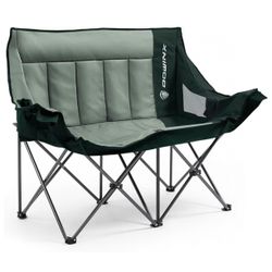 🔥Special Discount (Brand New in Box)🔥Double Camping Chair Portable Folding Outdoor Loveseat with Side Pockets, Camping Couch for Beach/Outdoor/Patio