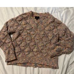 Lumiere Brown V-Neck Sweater with Nordic Pattern