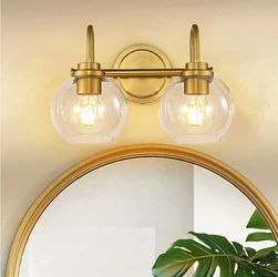 7900: New Gold Bathroom Light Fixtures 2 Light Vanity Lights Over Mirror with Clear Glass Lamps Shades Bathroom Wall Lamp for Mirror Kitchen Bedroom H