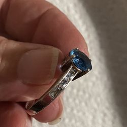 Authentic Aquamarine&Zirconia Ring Size 7 