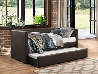 Brown faux leather daybed
