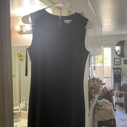 Calvin Klein Black Quality Material Stretchy Dress Knee Length Gold Zipper  Size 4