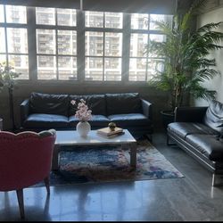 Modern Charcoal Grey Leather Sofas – 3-Seater & 2-Seater Set