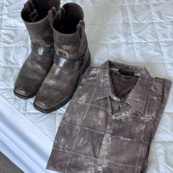 Frye Boots (10) + Designer XXL Shirt – Bundle Deal – $65 Today Only