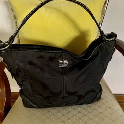 Coach tote black bag/ silver trims