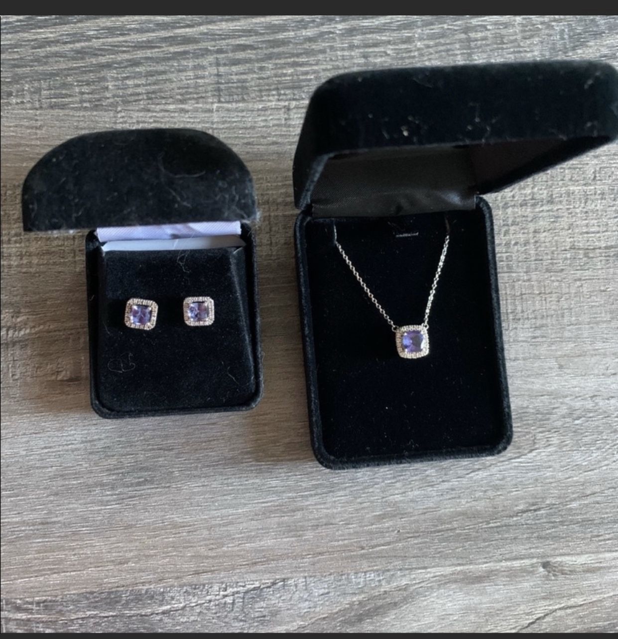 Bundle of Genuine Tanzanite and Diamond Earring and Necklace Set
