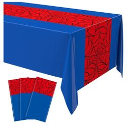 New 3 Pcs 54 x 108 In Spider Birthday Party Tablecloth Plastic Disposable Hero Table Cover Large Plastic Rectangular Table Cover for Spider Birthday 