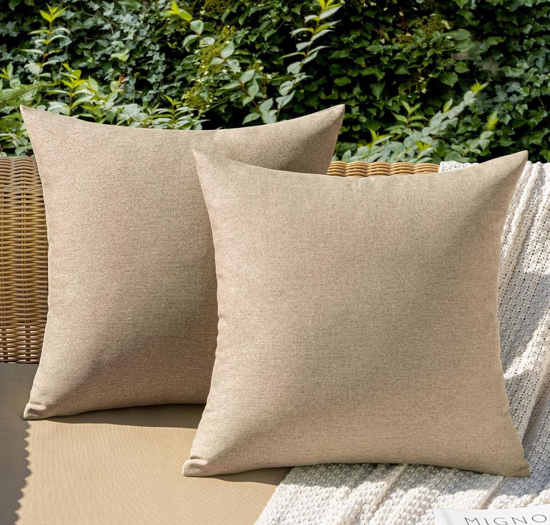 MIULEE Pack of 2 Decorative Outdoor Solid Waterproof Throw Pillow Covers Faux Linen Garden Farmhouse Cushion Cases for Patio Tent Balcony Couch Sofa 2