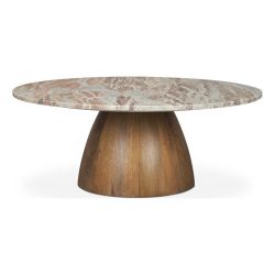 Mercana Allyson Round Brown Pedestal w/Pink Marble Top Coffee Table