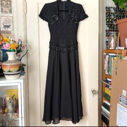 Vintage Black Beaded Embroidered Lace Dress | Evening dress | Graduation Gown | 1940s Cocktail Dress