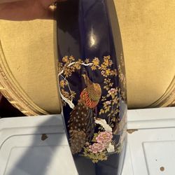 Vintage Cobalt Blue Hand Painted Japanese Vase 