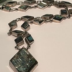 Vintage 925 Abalone Silver Necklace