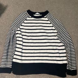 Navy and White Striped Knit Sweater