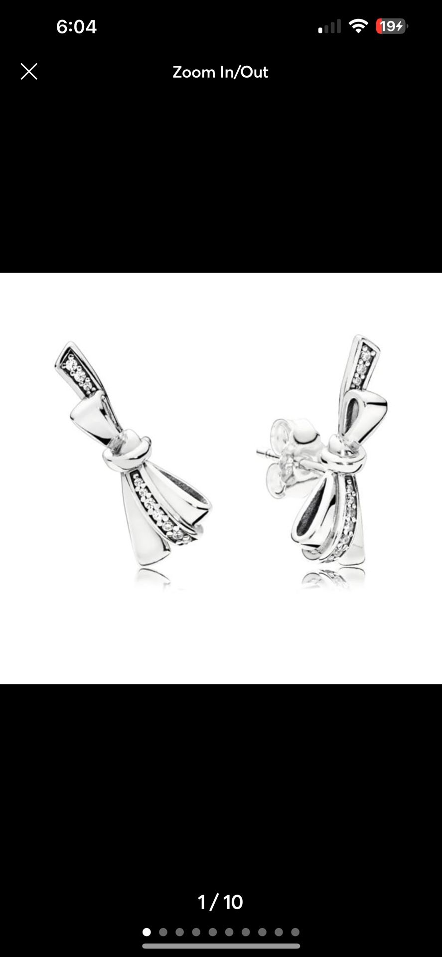 PANDORA Sparkle C/Z Elegant Bow Sterling Silver Earrings NEW
