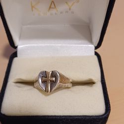 Vintage Retired James Avery Sterling Silver 14kt Gold Cross Ring Women's Size 7.5 