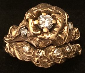 Beautiful rose style diamond wedding set in 14 karat yellow gold