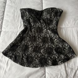 Love Culture Black Lace Strapless Padded Corset Peplum Top – No Wire Bustier – Size S